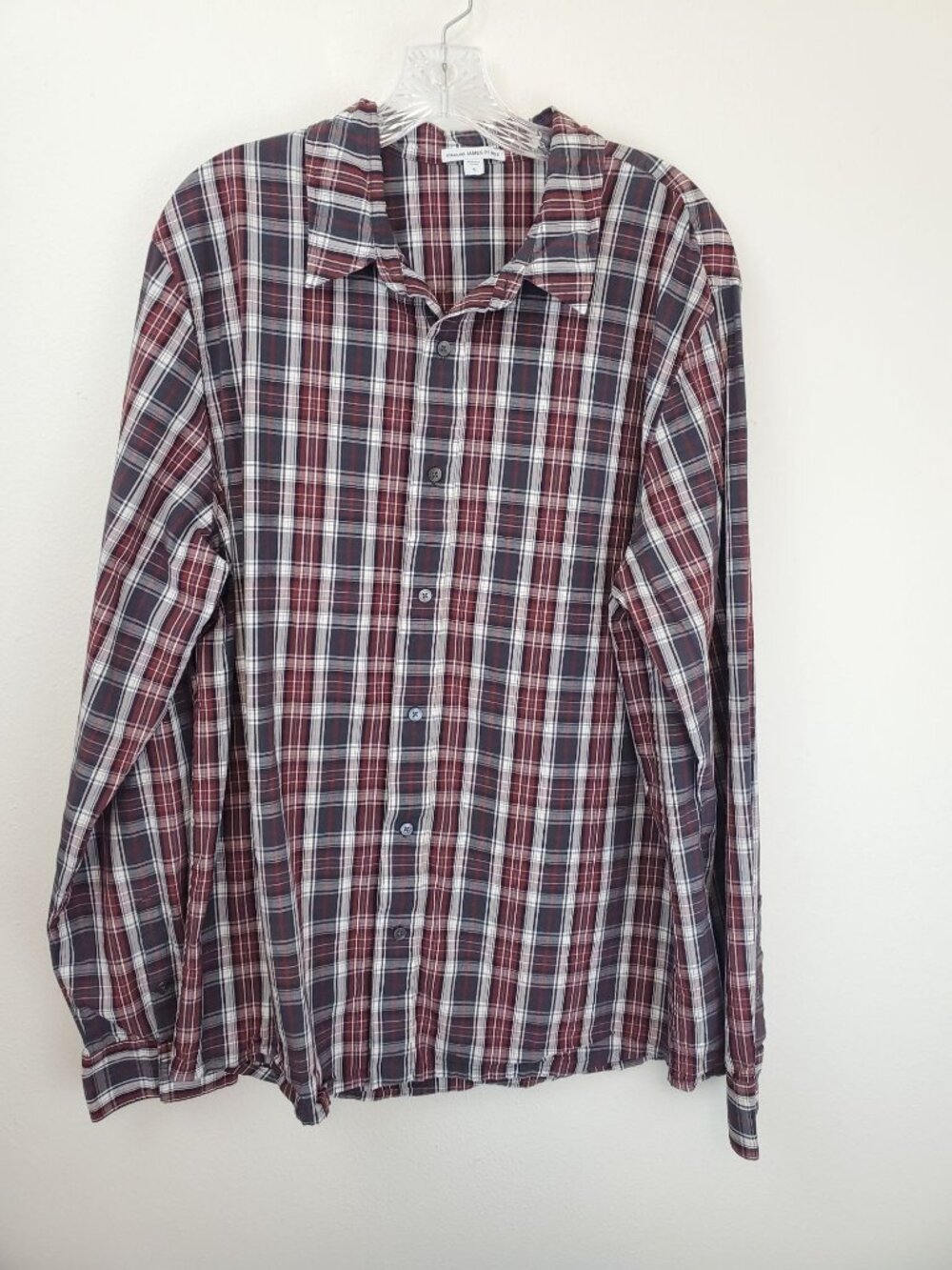 Standard James Perse men's red and navy plaid button up shirt
